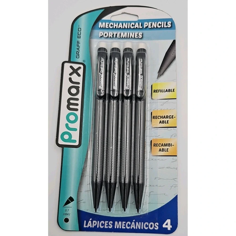 Promarx Graff ECO Mechanical Pencils 4 Pack 0.7mm HB#2 Black Refillable